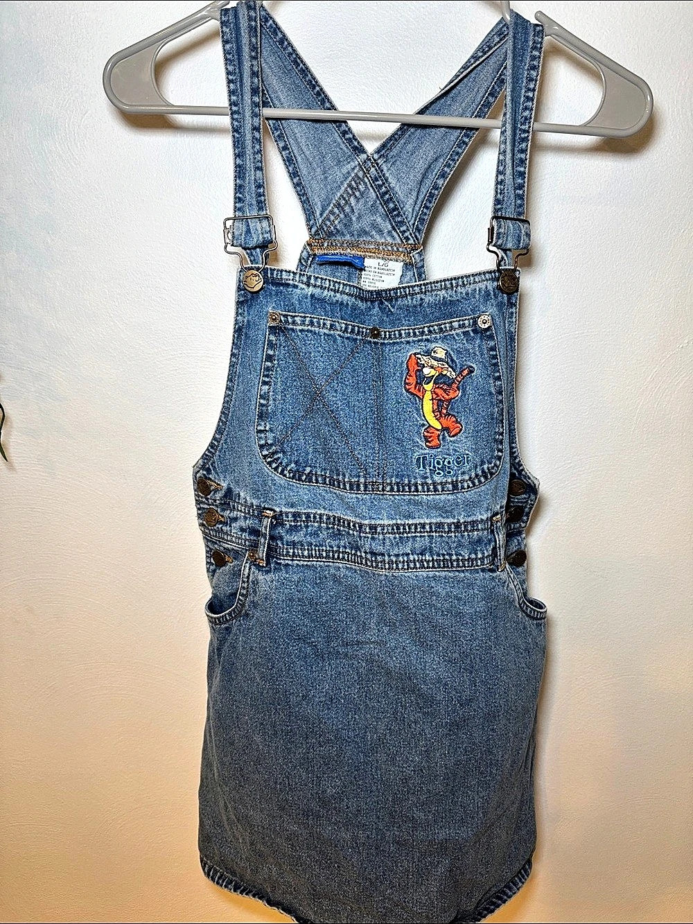 Vintage 90s winnie the Pooh Tigger overalls Denim skirt Girls Large